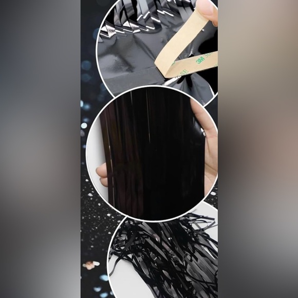 Black Tinsel Foil Fringe Curtain Backdrop Bundle of 3 - Picture 5 of 9